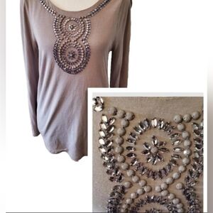BODEN Top WL852 Women's Size 6 (Sm) Gray Embellished Sparkle Wool Blend Blouse